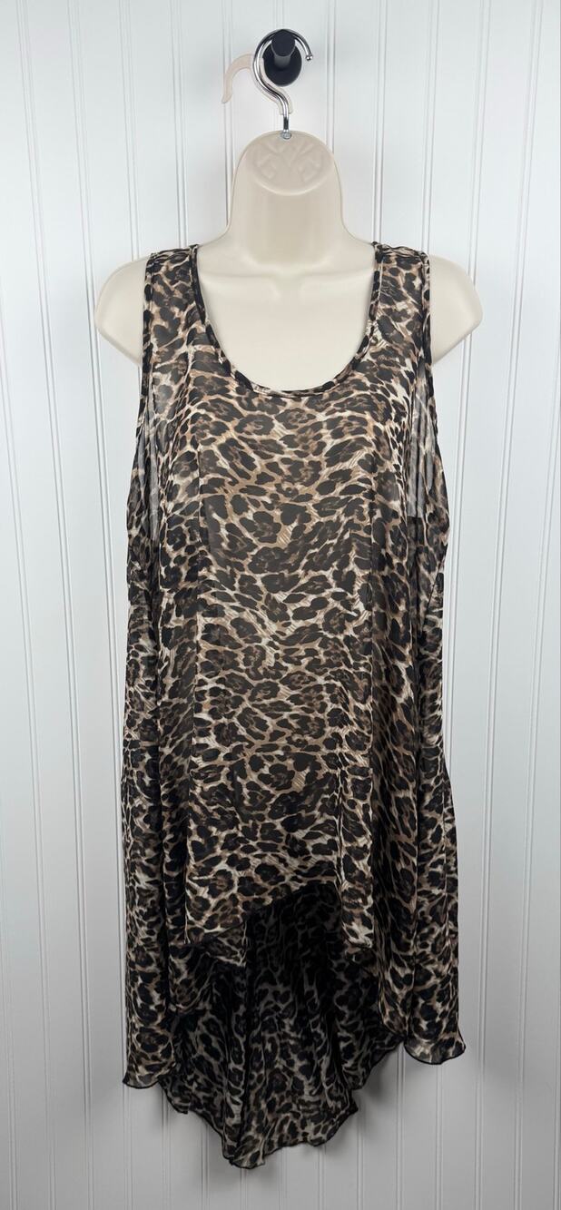 Fashion to Figure Leopard Print High Low Sleeveless Tunic Blouse 1X Plus Size